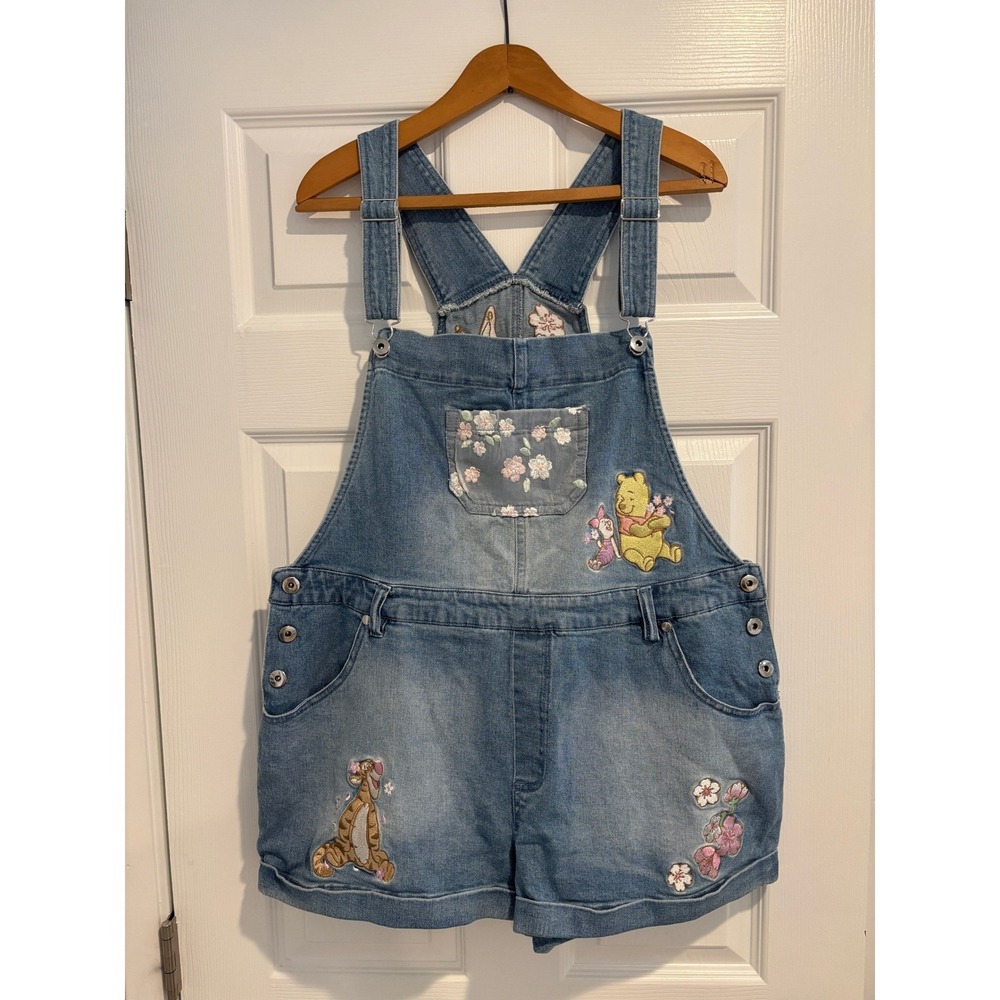 NWT Disney BoxLunch Winnie The Pooh Floral Embroidered Denim Shortalls XL